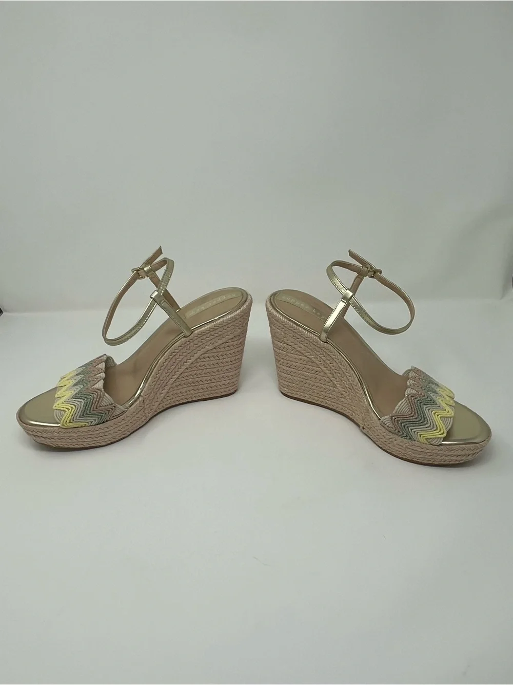 Copper Key Espadrille Wedge Sandals Size 9.5 Pastel Chevron Platform Heels Boho
